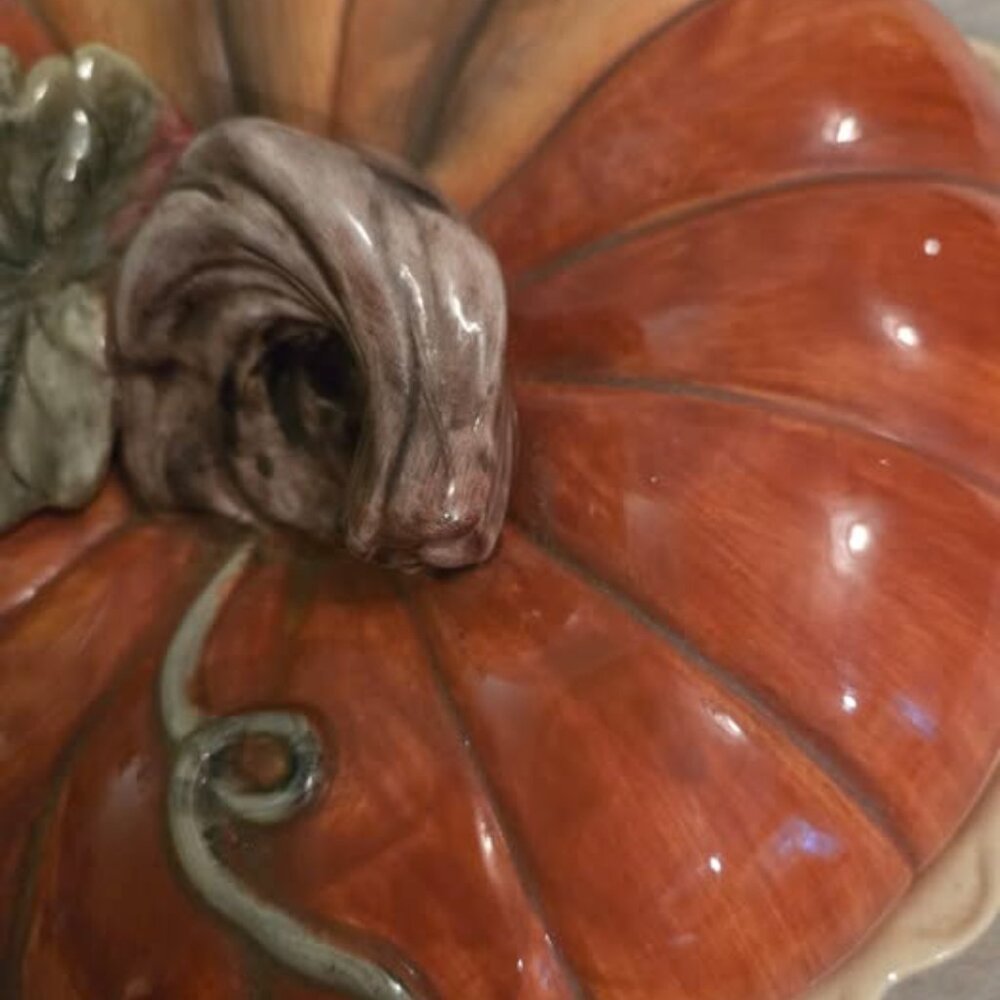 Vtg. Pumpkin Fall Thanksgiving Ceramic Pie Plate Dessert Server w/ Covered Lid - Picture 3 of 10